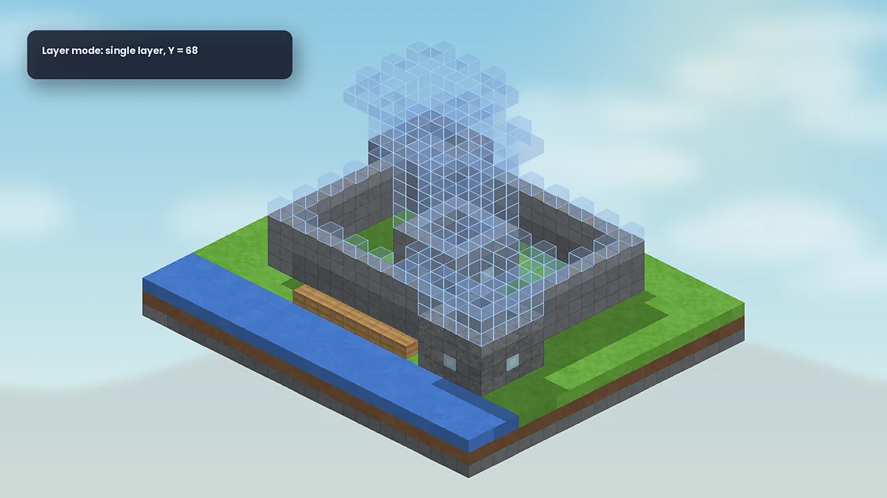 Single-layer rendering Litematica layer rendering showing one layer of a castle at a time
